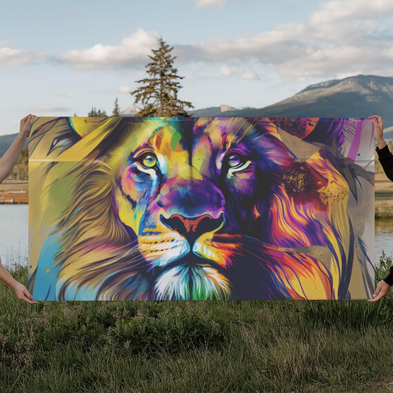Colorful Pop Art Lion Face Rainbow Vibrant Modern Animal Wall Art