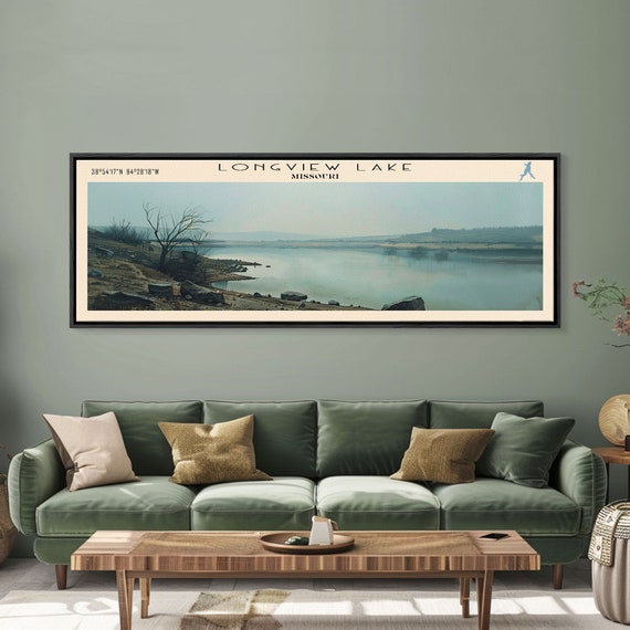 Longview Lake Missouri Framed Print Lake House Decor Panoramic Wall Art Travel Poster Beautiful Landscape Painting Modern Art