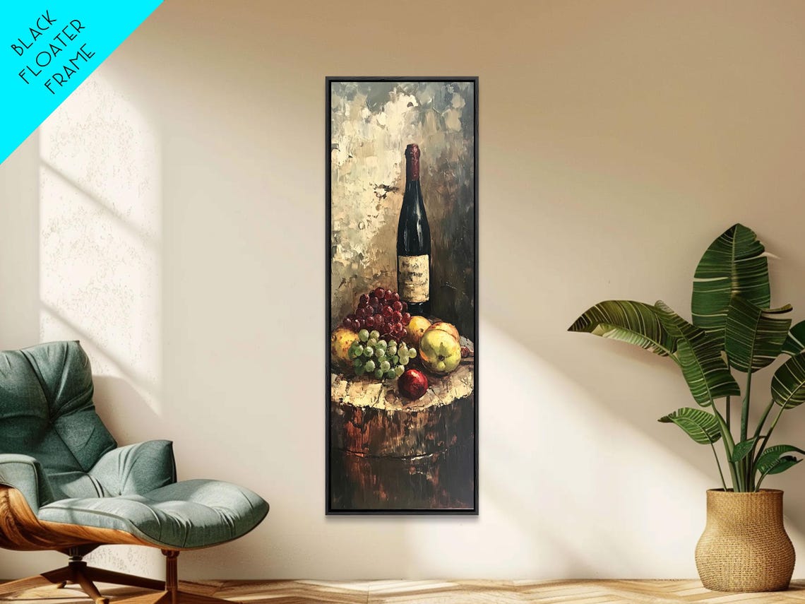 Wine Bottle Grapes Vintage Still Life Rustic Cellar Painting Poster - Image 5