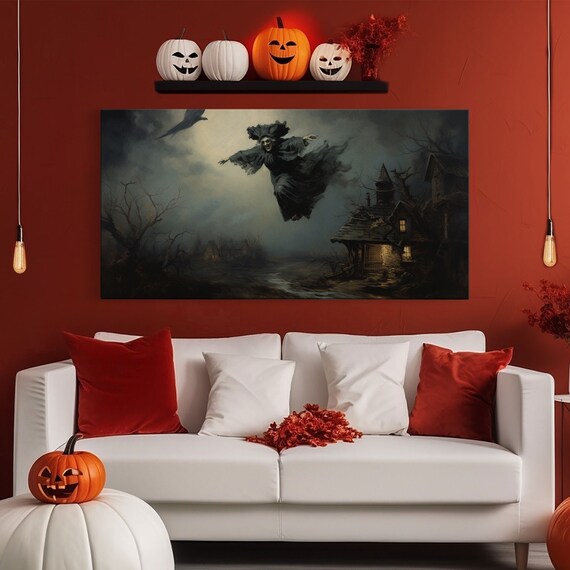 Flying Witch Halloween Art Print, Witchy Wall Decor