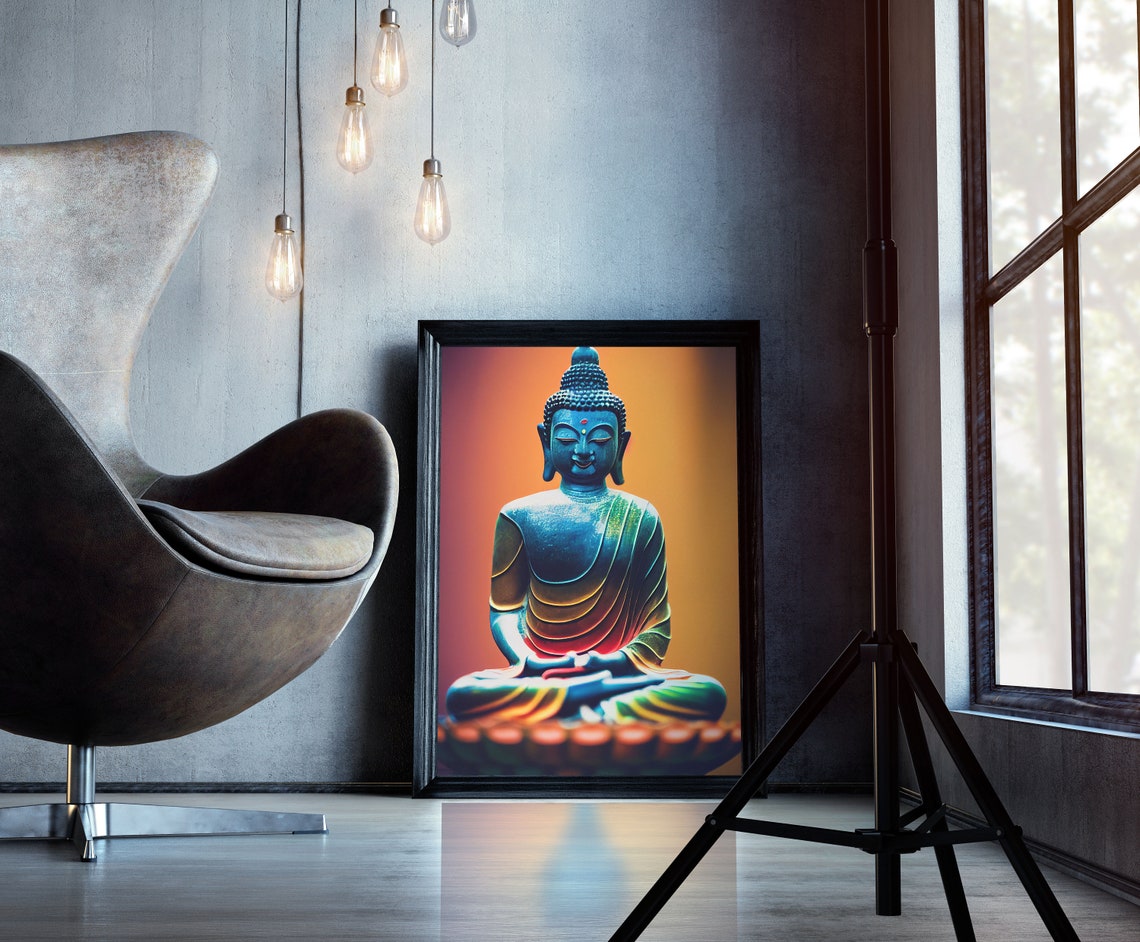 Colorful Buddha Orange Yoga Center Wall Decor Fine Art Poster Print - Image 5