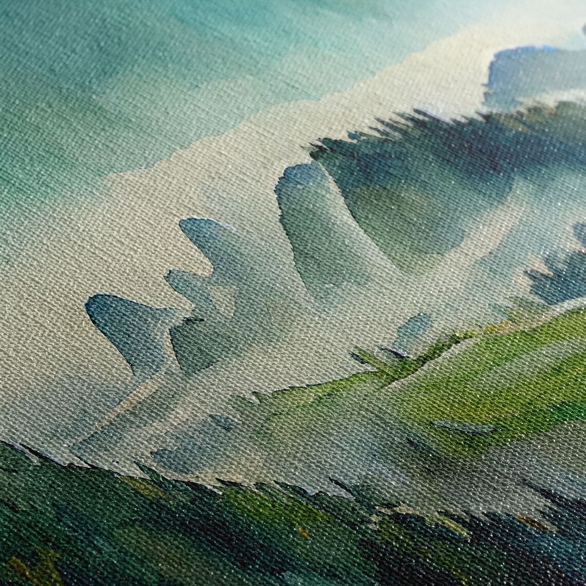 Emerald Green Landscape Watercolor Art Print - Image 2