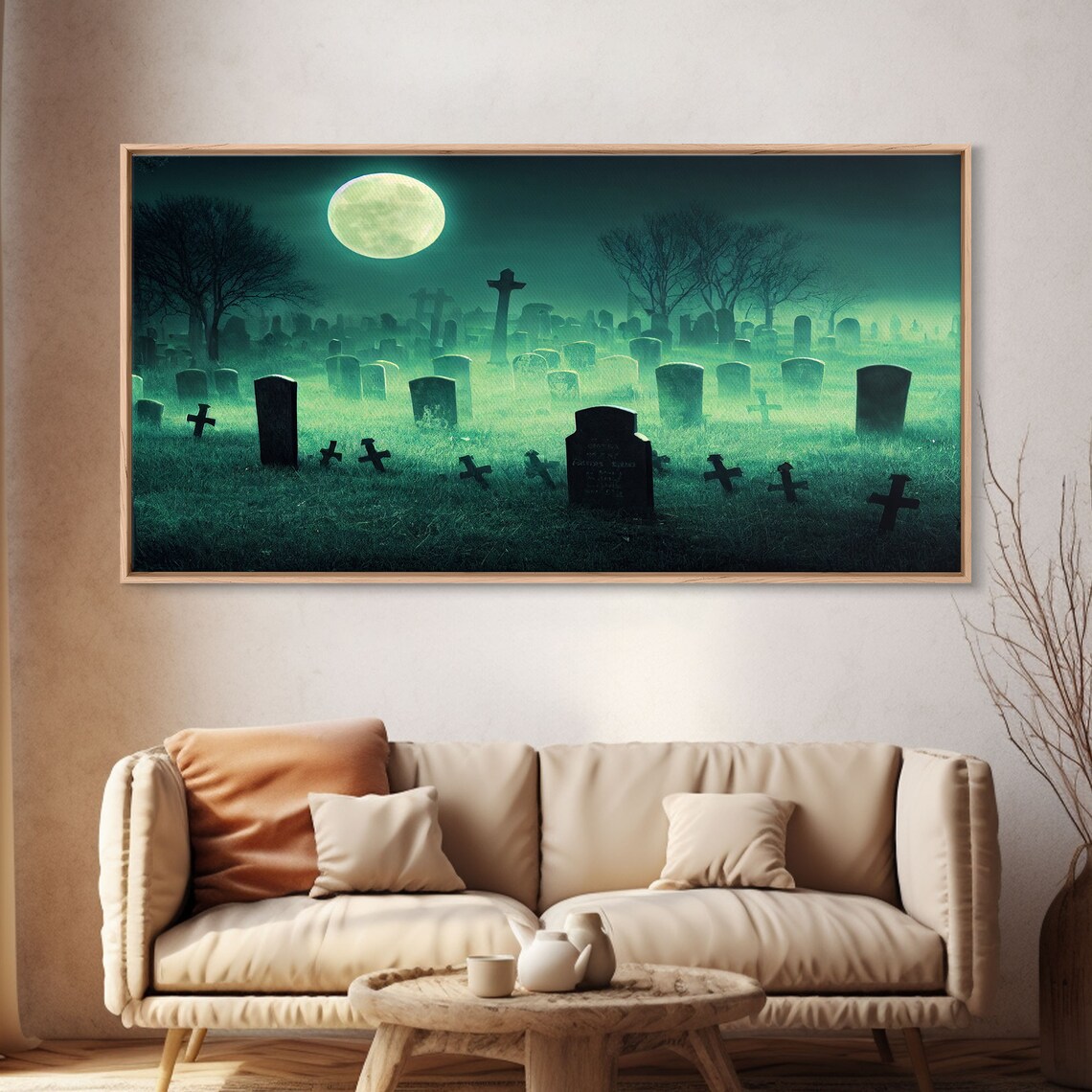 Halloween Cemetery At Night, Spooky Graveyard Poster - Image 4