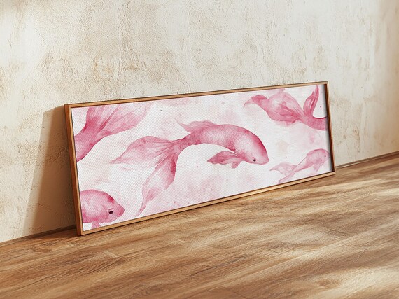 Delicate Koi Fish Print Whimsical Art Light Pink Wall Art Skinny Wall Art Cottagecore Art Minimalist Art Bedroom Decor