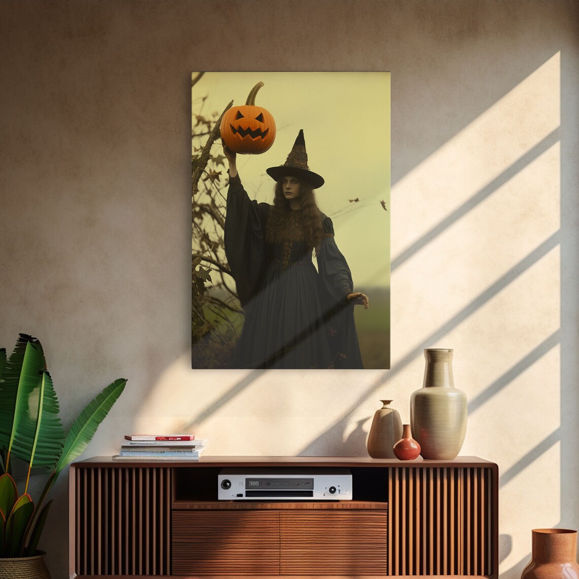 Spooky Victorian Witch Holding Jack O Lantern Vintage Halloween Art Print - Image 4