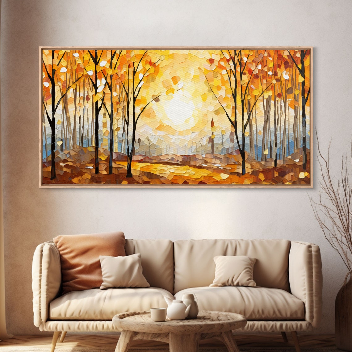 Golden Autumn Forest Sun Glow Mosaic Painting Panoramic Poster - Image 4