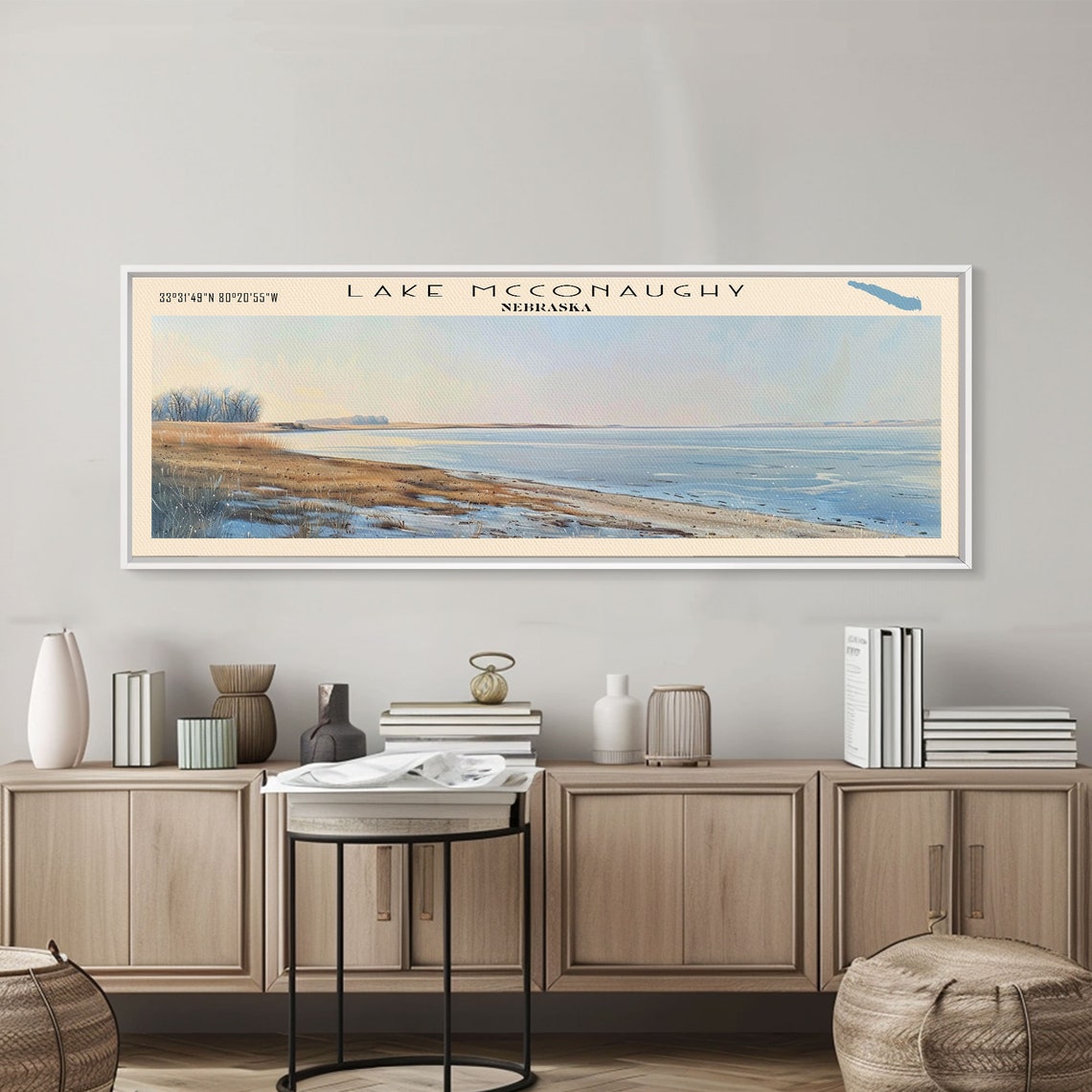 Lake McConaughy Nebraska Sandy Beach Shoreline Panoramic Travel Poster