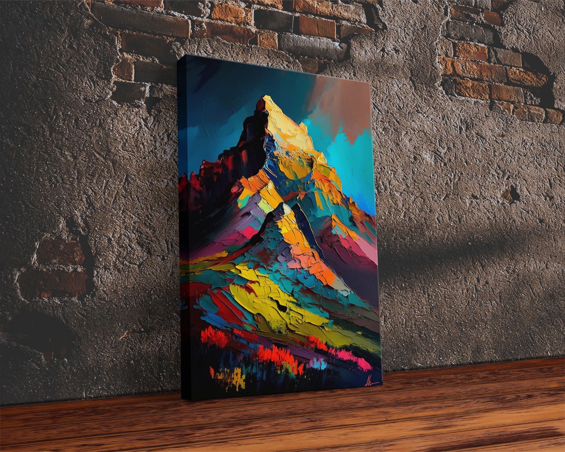 Colorful Abstract Mountain Summit Impasto Sunset Peaks Wall Art Poster - Image 2