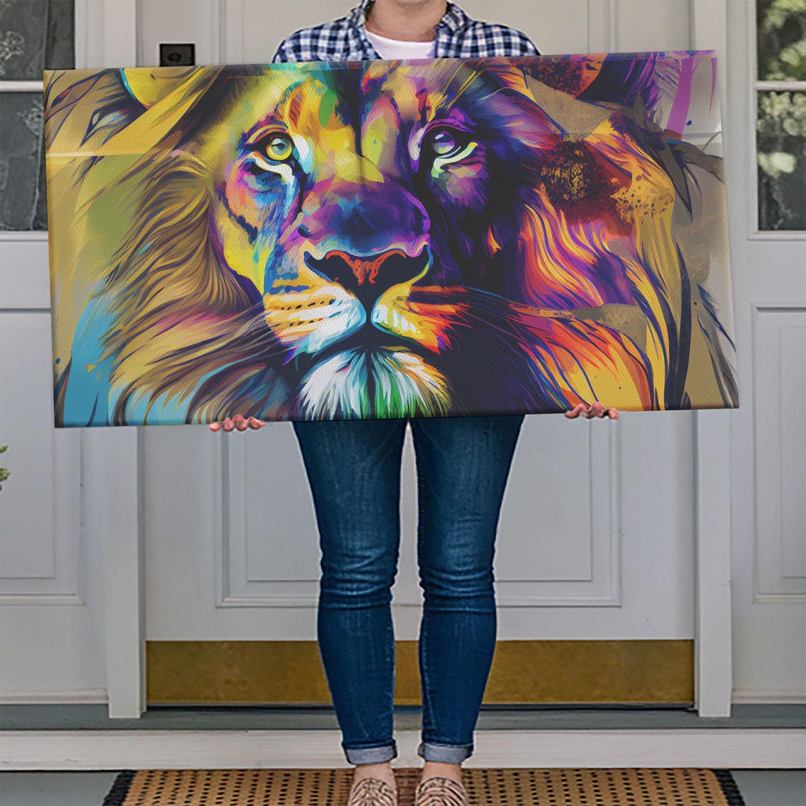 Colorful Pop Art Lion Face Rainbow Vibrant Modern Animal Wall Art - Image 4