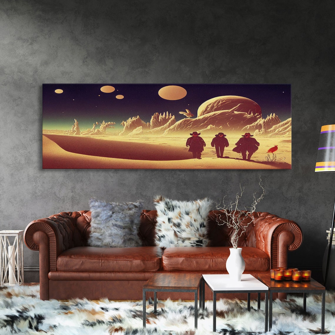 Space Cowboys Psychedelic Scifi Art Wall Decor Ready To Hang Framed Print Oversize Panoramic Mancave Art - Image 3