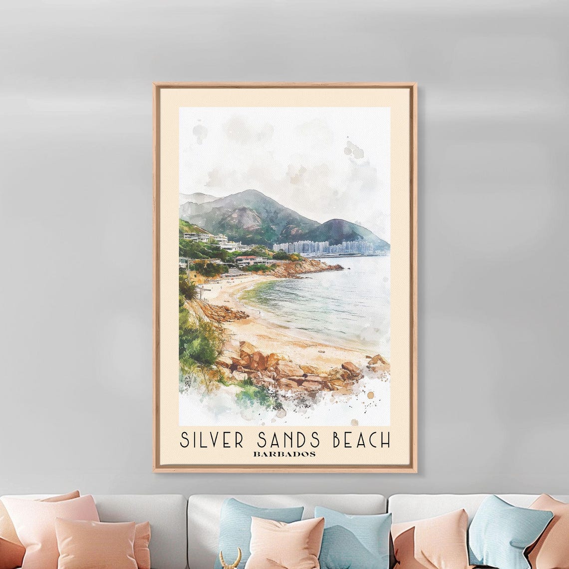 Silver Sands Beach Barbados Rocky Shore Sandy Bay Hillside View Poster - Image 2