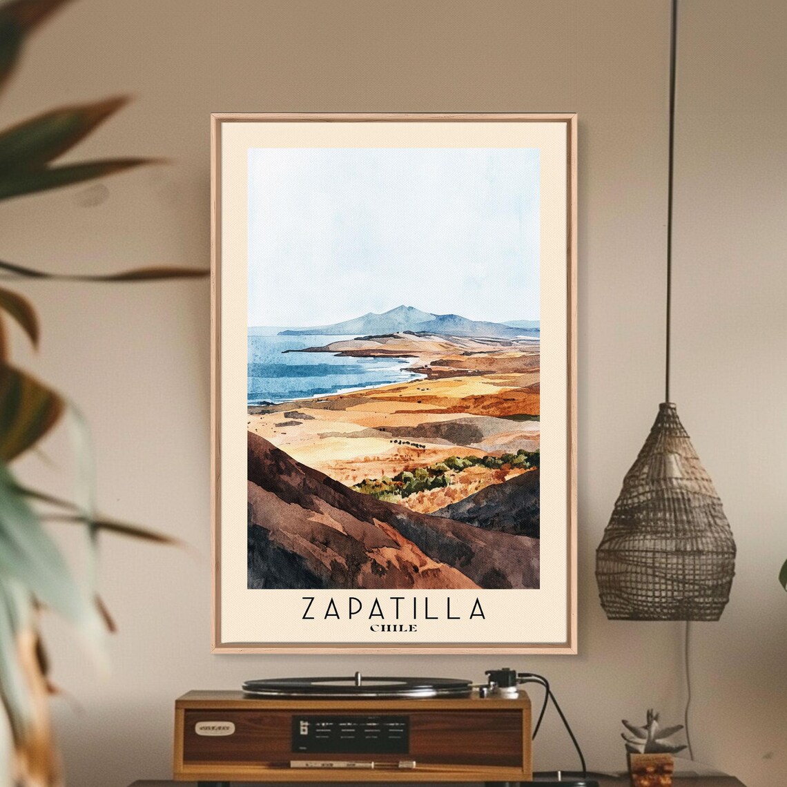 Zapatilla Chile Desert Coast Dunes Rocky Shore Watercolor Poster - Image 3