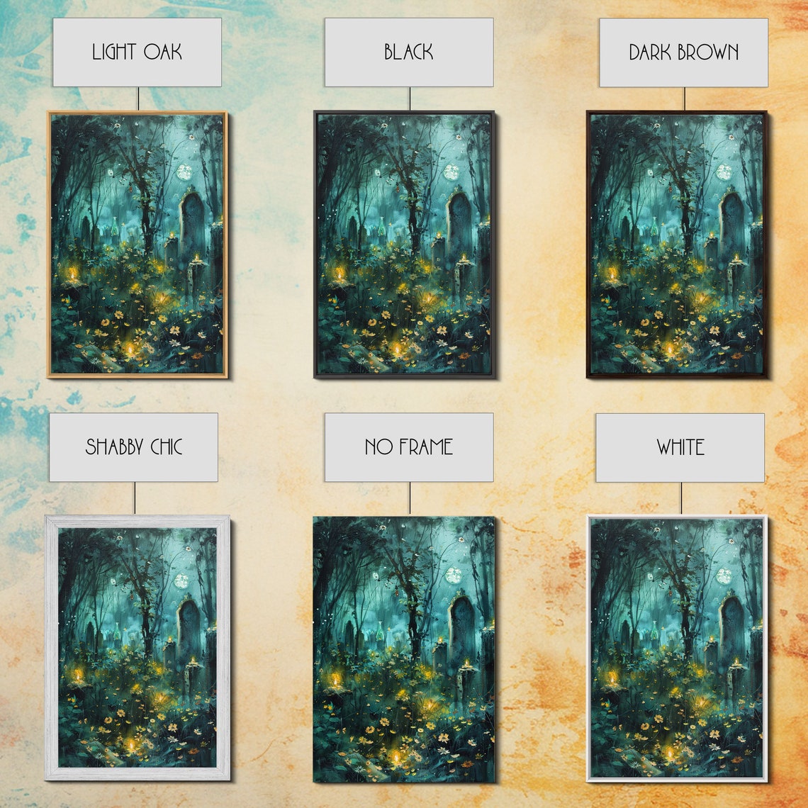 Haunted Forest Cemetery Moonlit Wildflowers Spooky Art Poster - Image 2