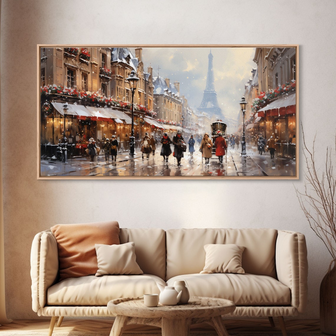 Paris In The Snow Eiffel Tower Christmas Street Scene Poster - Image 4