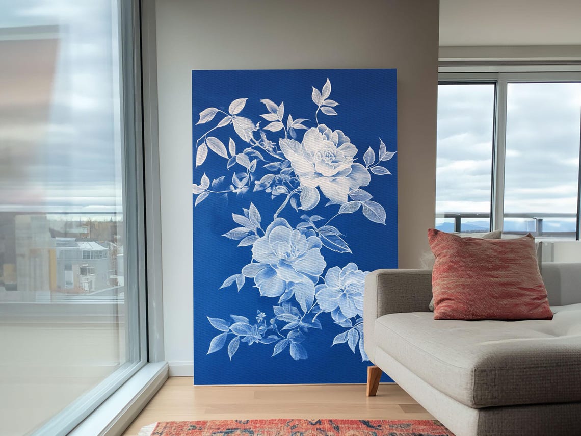 Blue And White Chinoiserie Peony Flowers Botanical Wall Print - Image 3