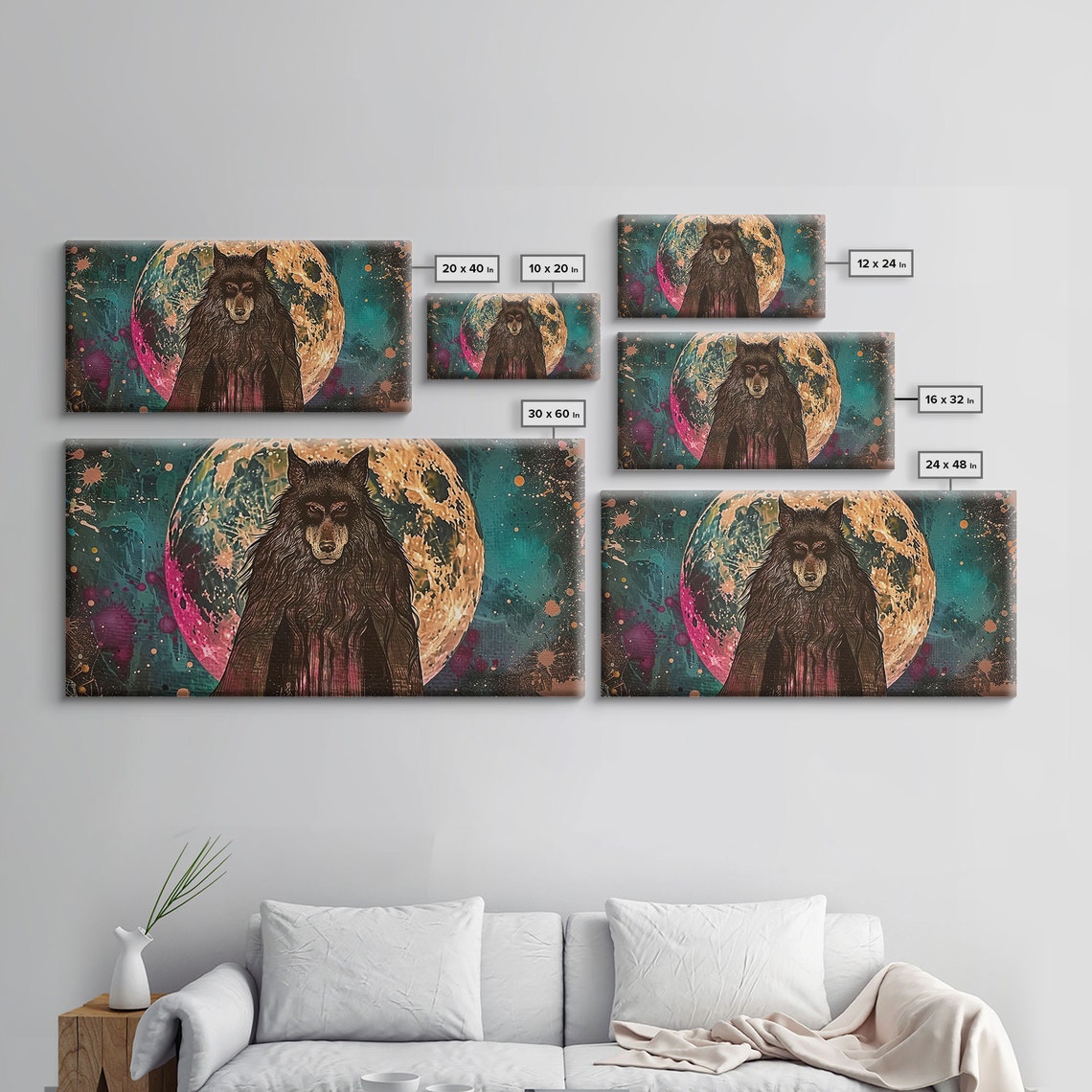 Hooded Werewolf Before Full Moon Colorful Night Sky Halloween Print - Image 2