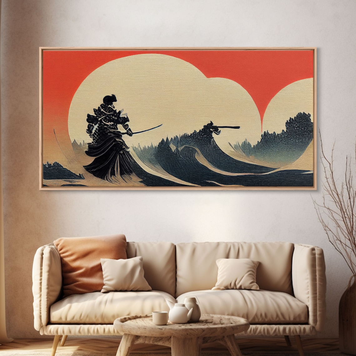 Japanese Samurai Fighting a Tidal Wave Art Print - Image 4