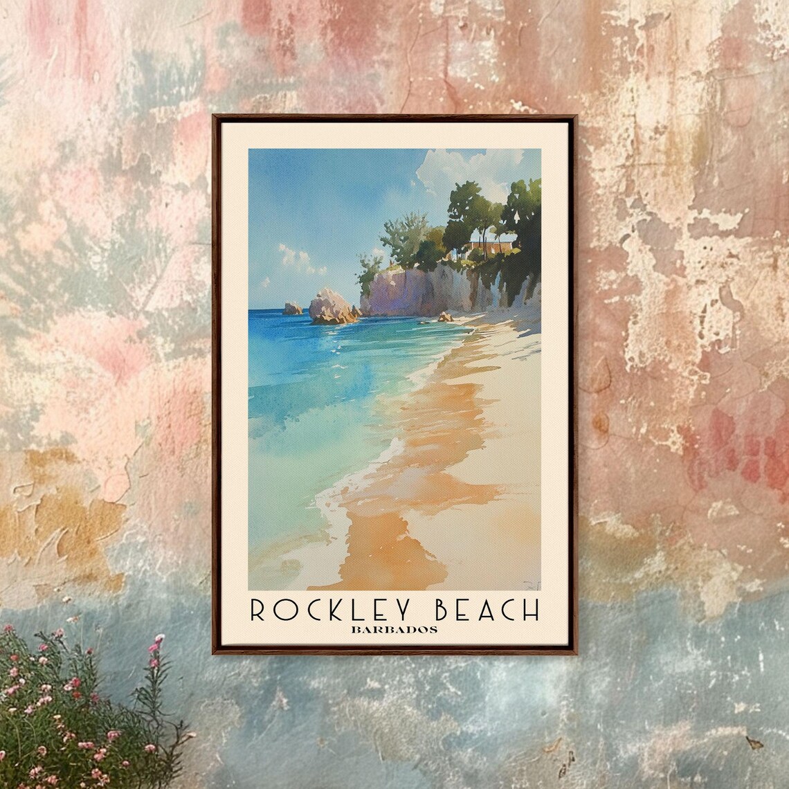 Rockley Beach Barbados Cliff Shore Sea Rocks Watercolor Travel Poster - Image 4