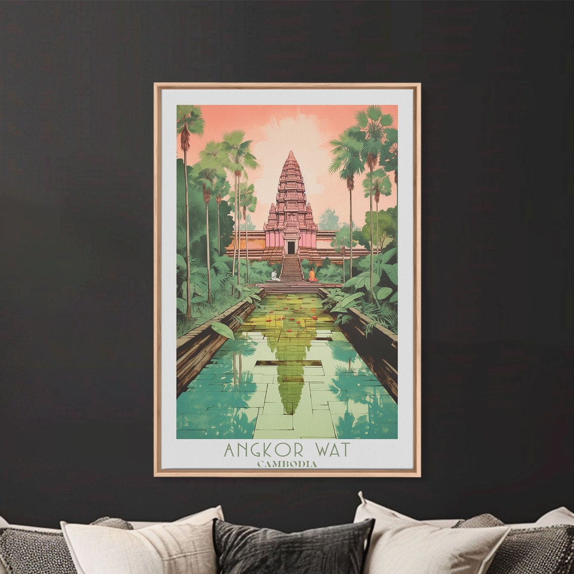 Angkor Wat Cambodia Temple Reflection Moat Sunset Palms Travel Poster - Image 6