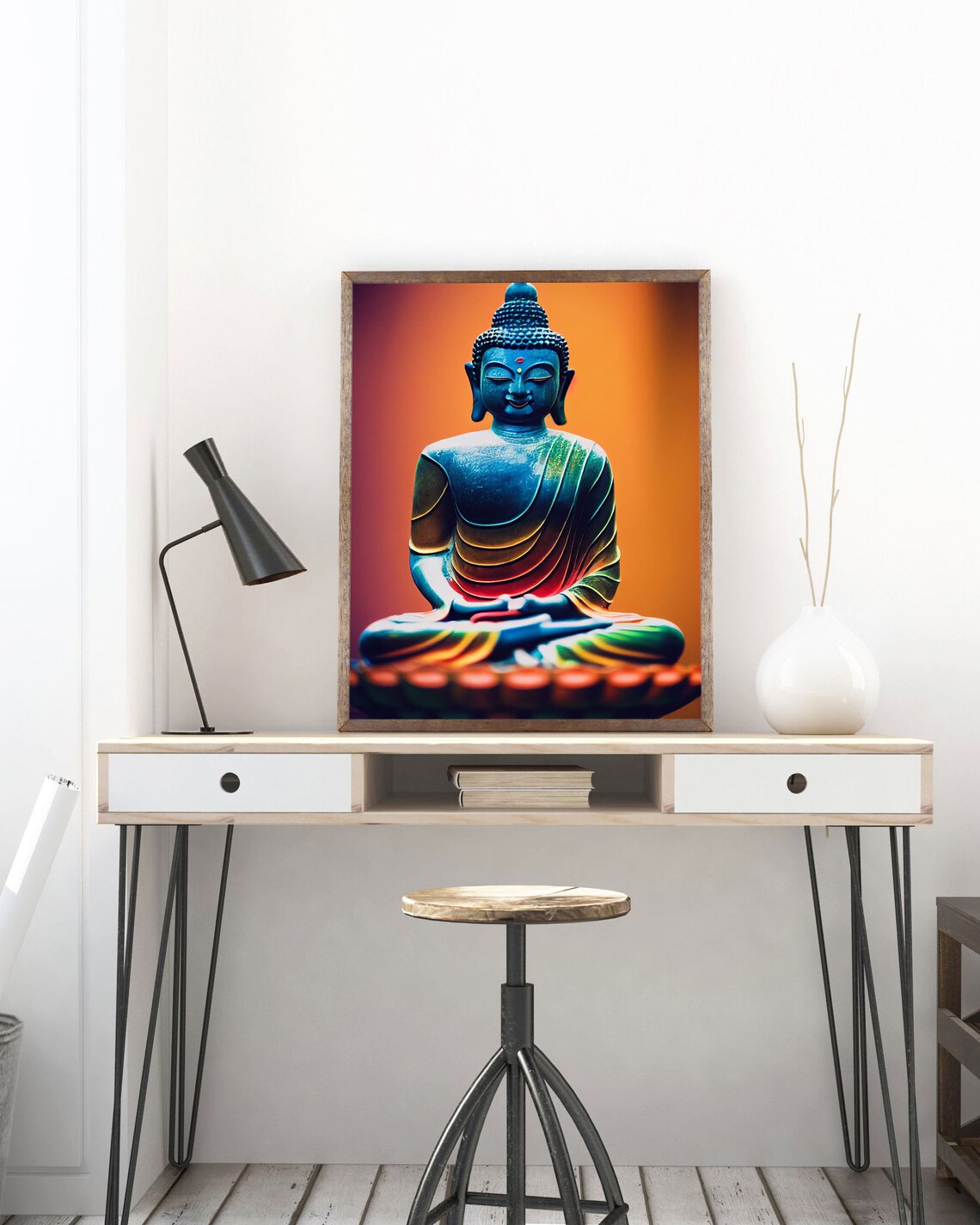 Rainbow Buddha Statue Meditation Orange Glow Zen Yoga Poster