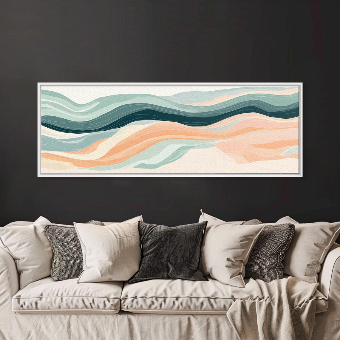 Teal Navy Peach Ocean Waves Minimalist Abstract Wall Art Poster - Image 4