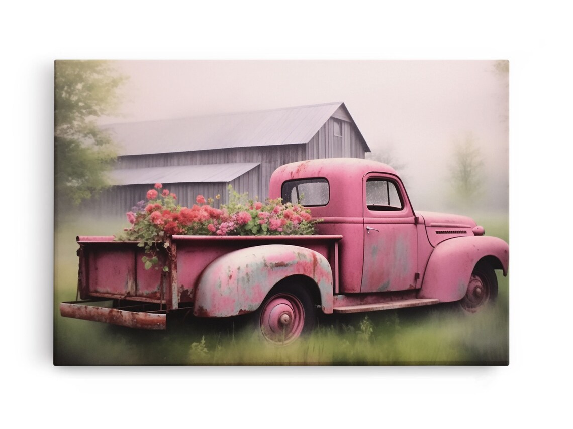 Old Truck With Flowers and Old Barn, Farmhouse Art Print - Image 6
