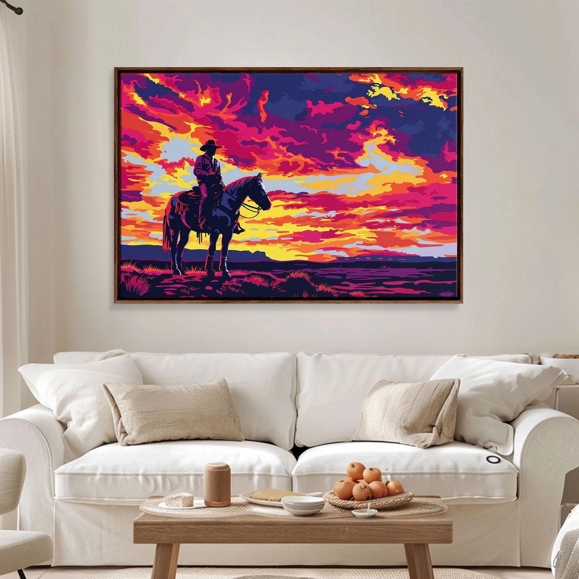 Cowboy on Horseback Magenta Sunset Pop Art Western Wall Art Poster - Image 4
