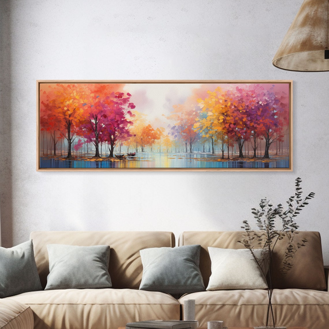 Autumn Trees Over Mirror Lake Colorful Fall Foliage Panoramic Wall Art - Image 4