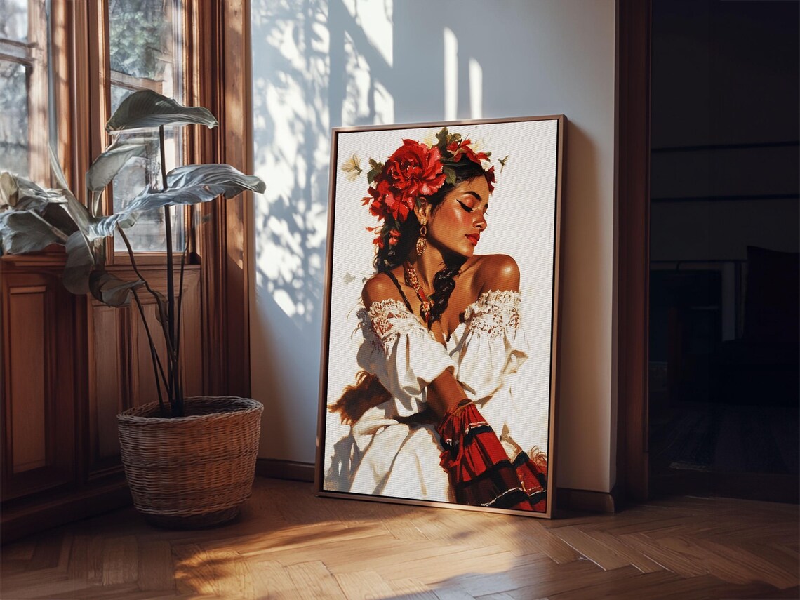 Mexican Floral Latina Portrait Art Print, Southwestern - Image 6