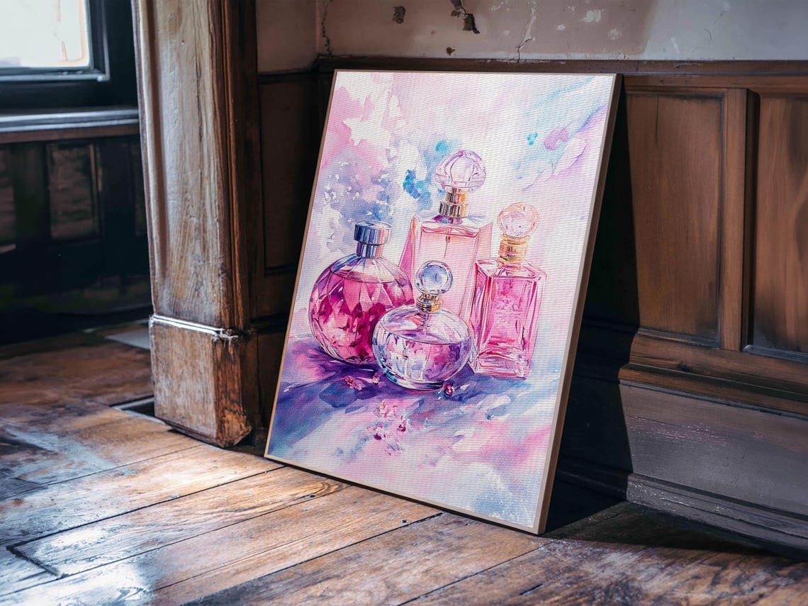 Pink Perfume Bottles Watercolor Art Print Preppy Dorm Room Wall Decor - Image 3