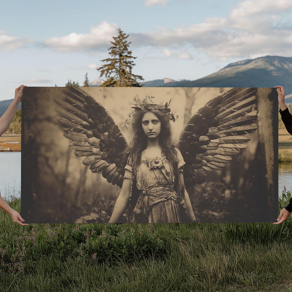 Tintype Angel Art Print, Guardian Angel Wings