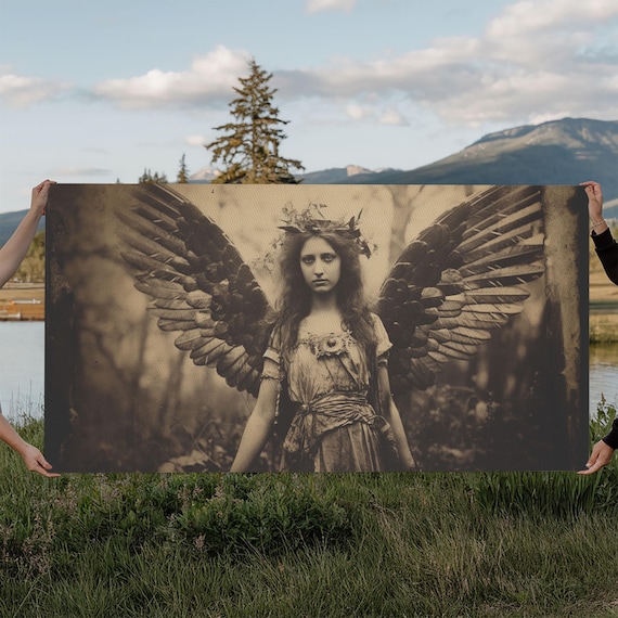 Tintype Angel Art Print, Guardian Angel Wings