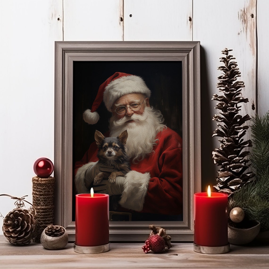 Santa Claus And His Chihuahua Christmas Wall Art Christmas Dog Winter Wall Art Santa Decor Santa Art Print Farmhouse Christmas - Image 3