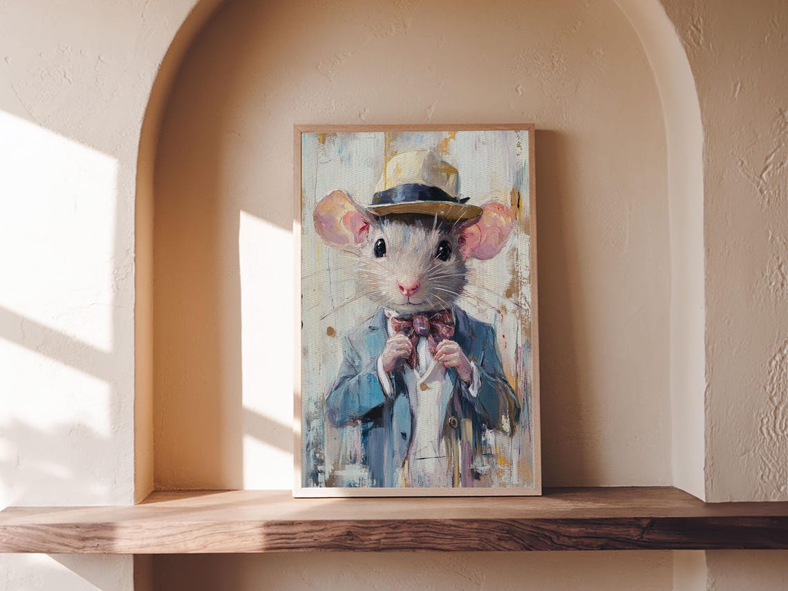 Dapper Mouse Gentleman In Suit And Hat Whimsical Animal Wall Art - Image 6