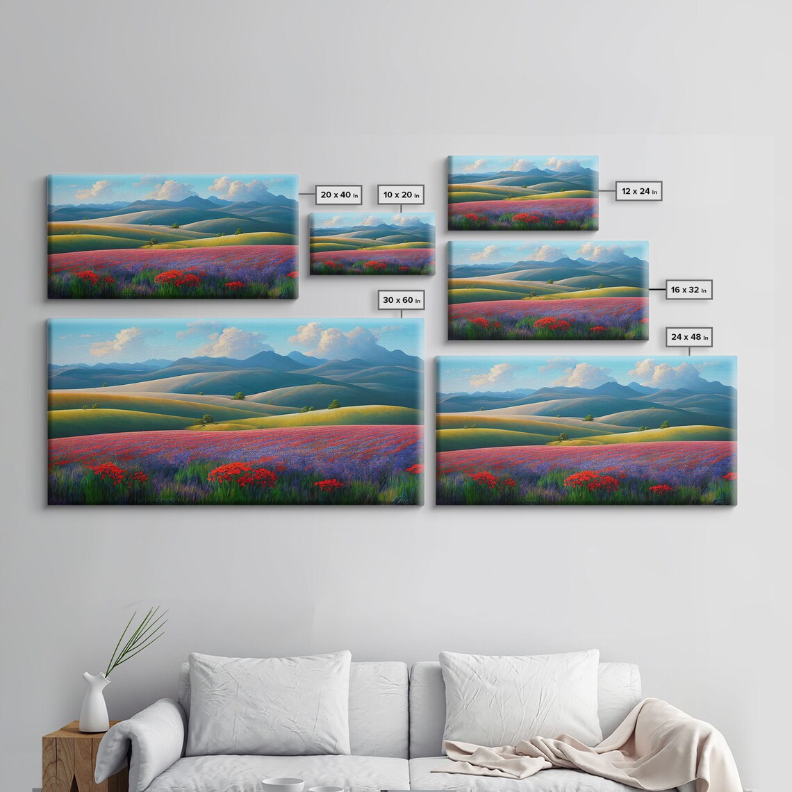 Scenic Red Poppies Purple Lavender Field Rolling Hills Meadow Poster - Image 2