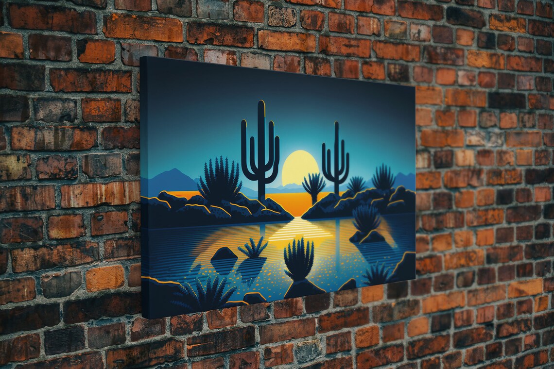 Retro Art Deco Pueblo Desert Landscape, Full Moon Art Print - Image 5