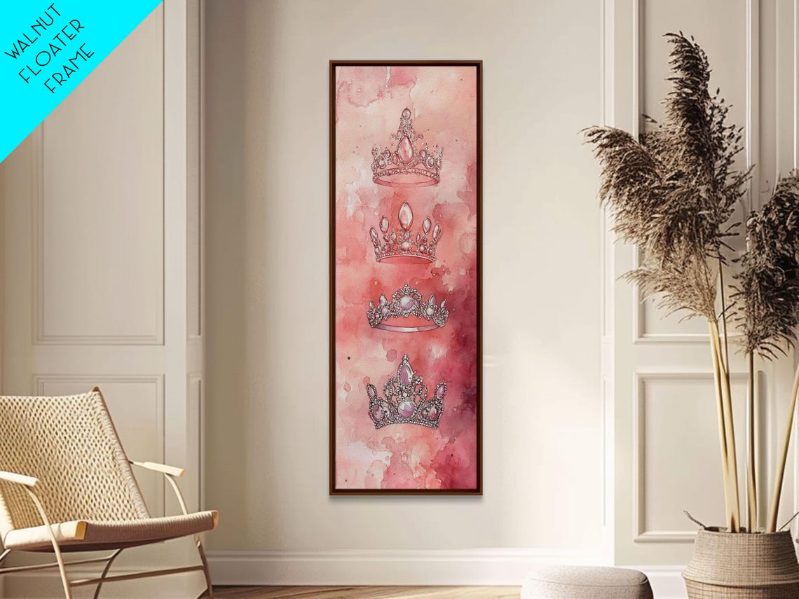 Diamond Crown Print Elegant Light Pink Wall Art Vertical Cottagecore Wall Art Decorative Feminine Whimsical Art Gift Idea - Image 6