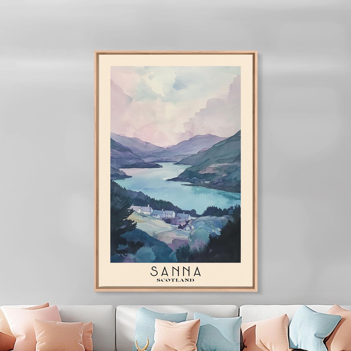Sanna Scotland Misty Highland Loch White Cottages Purple Peaks Poster - Image 2