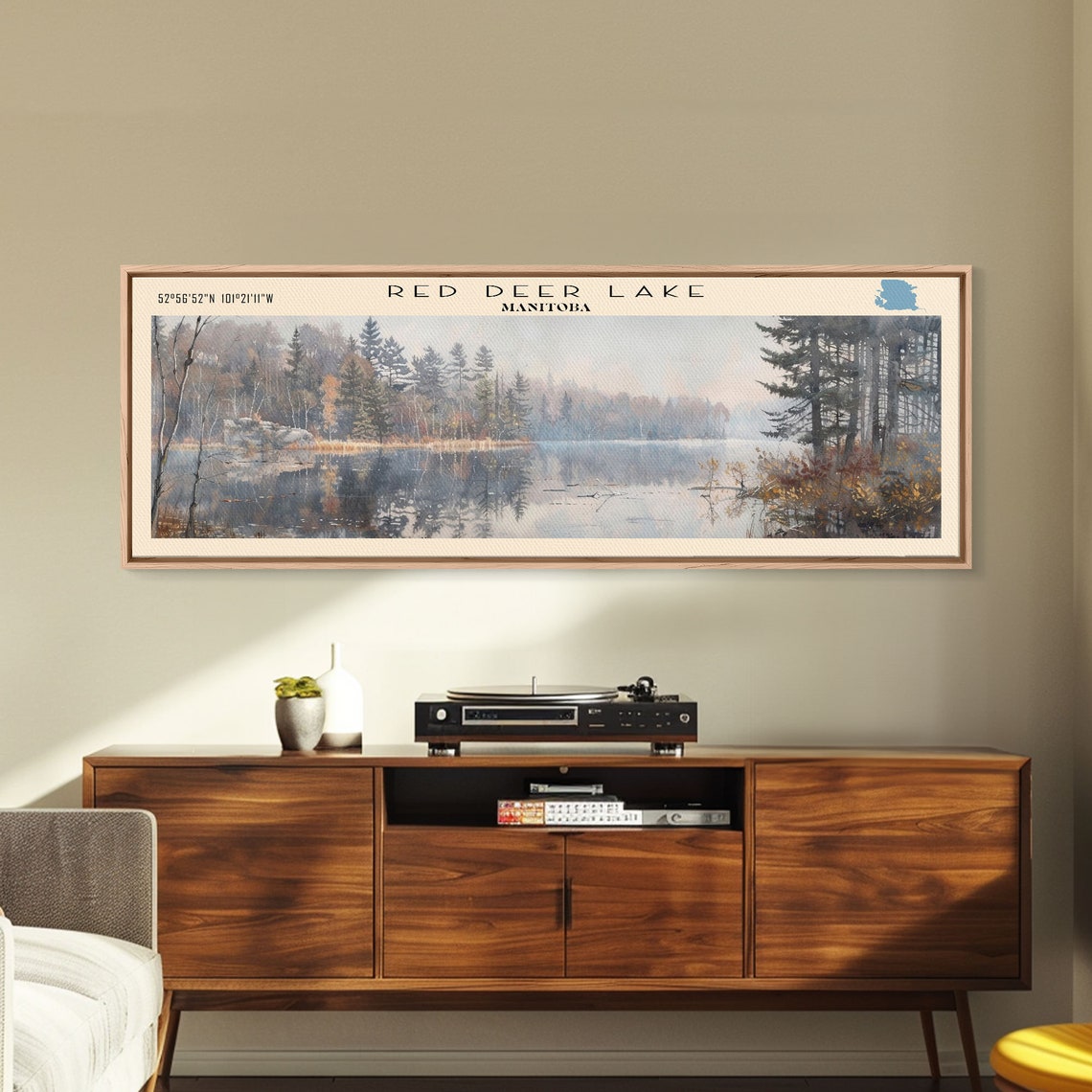 Red Deer Lake Manitoba Misty Boreal Forest Calm Water Travel Poster - Image 3