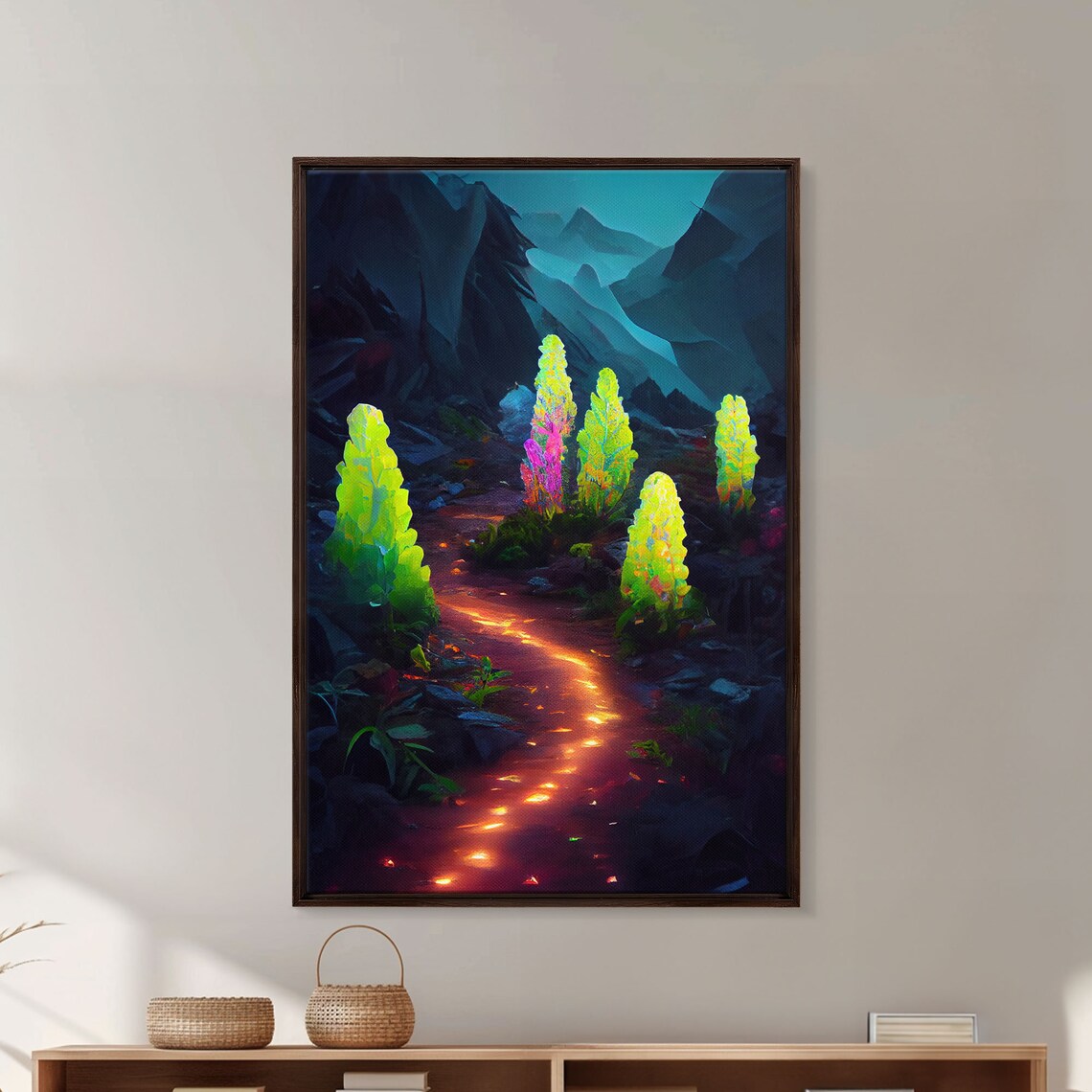 Magical Forest Mushroom Fantasy, Glowing Art Print