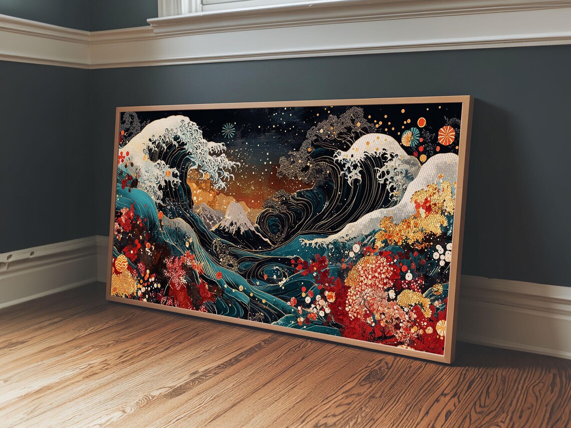Japanese Great Wave Mt Fuji Cherry Blossom Floral Ukiyoe Style Wall Art Print - Image 4