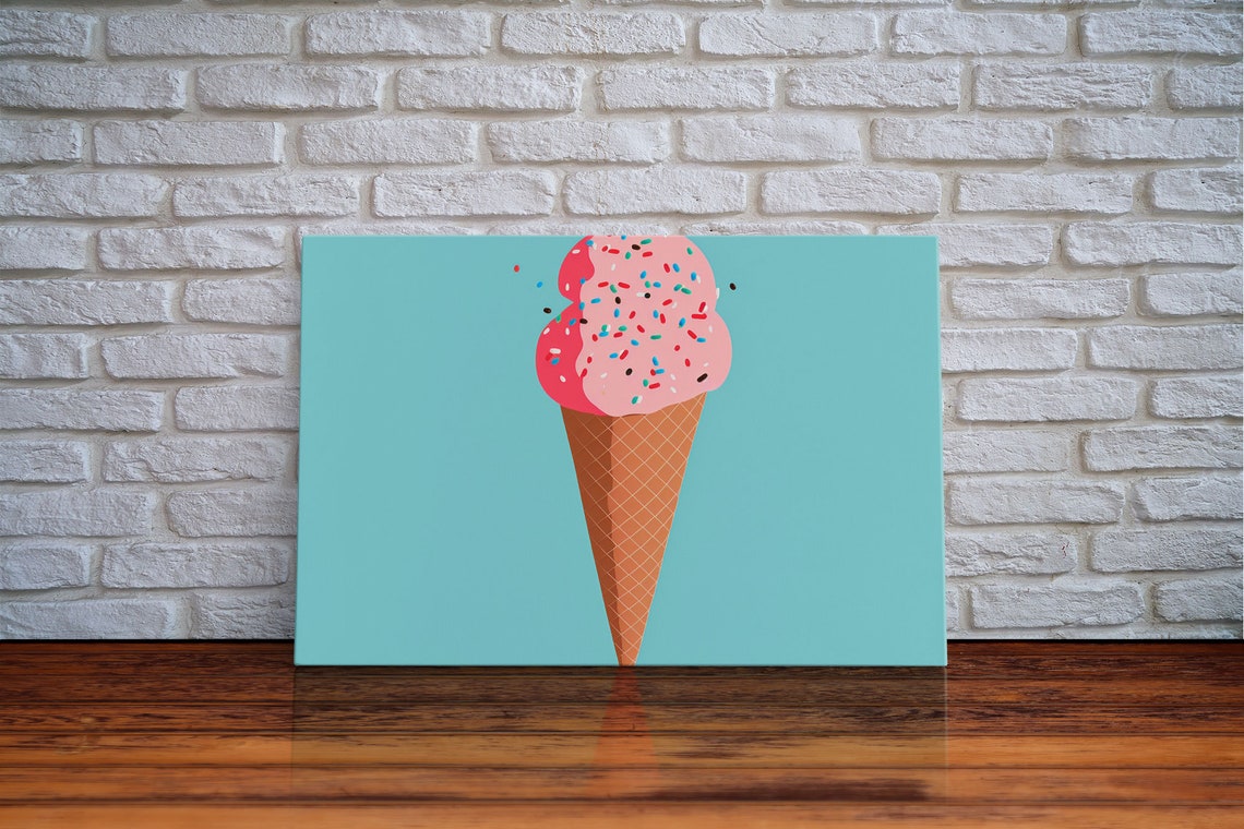 Retro Pop Art Pink Ice Cream Cone Sprinkles Turquoise Wall Art Poster - Image 6