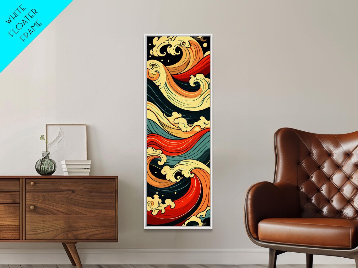 Vibrant Abstract Japanese Ocean Wave Swirl Colorful Art Poster - Image 2