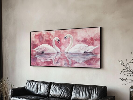Elegant Swan Painting Framed Print Featuring Swan Painting And Moody Art Pink Wall Art Bedroom Wall Art Romantic Living Decor