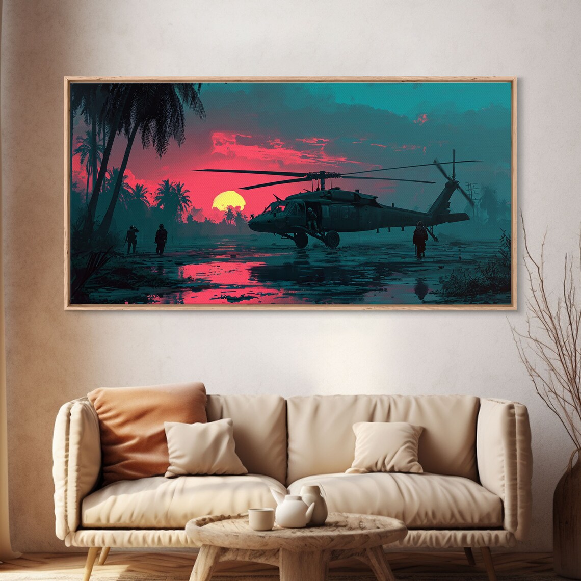 Blackhawk Helicopter Synthwave Sunset Art Print - Image 4