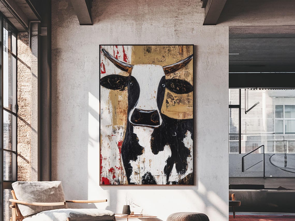 Rustic Black And White Cow Head Farmhouse Animal Wall Poster - Image 3