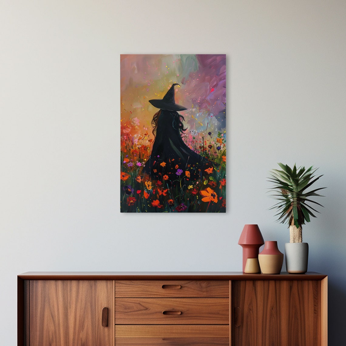 Witch Among Wildflowers Pastel Sky Dreamy Painterly Cottagecore Poster - Image 5