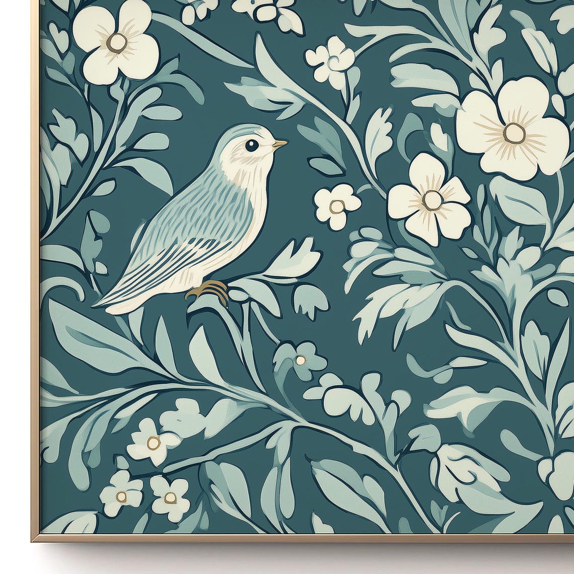 Blue Floral Bird Pattern Vintage Wallpaper Cottagecore Poster - Image 3