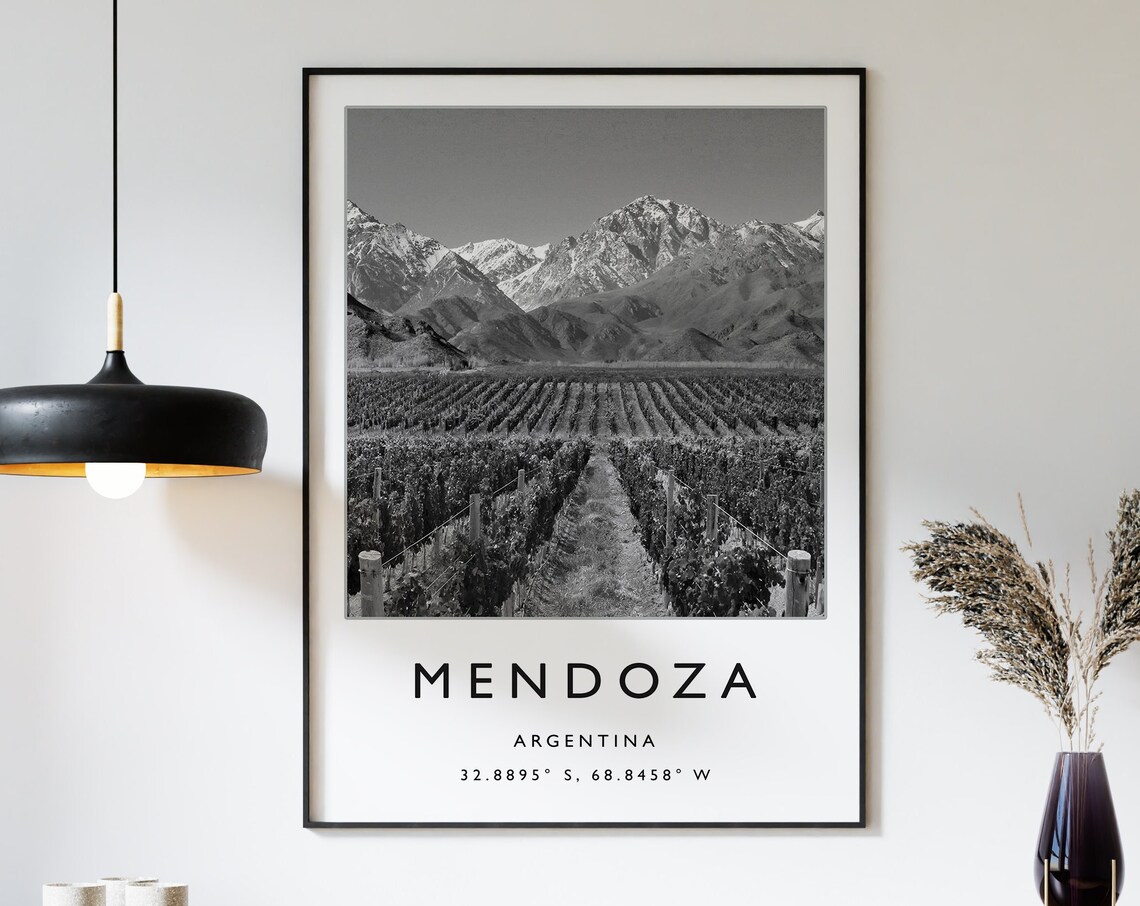 Mendoza Argentina Travel Poster, Andes Vineyard Print