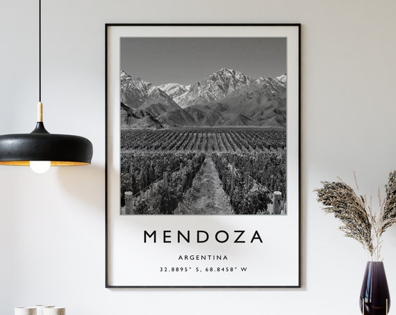 Mendoza Argentina Travel Poster, Andes Vineyard Print